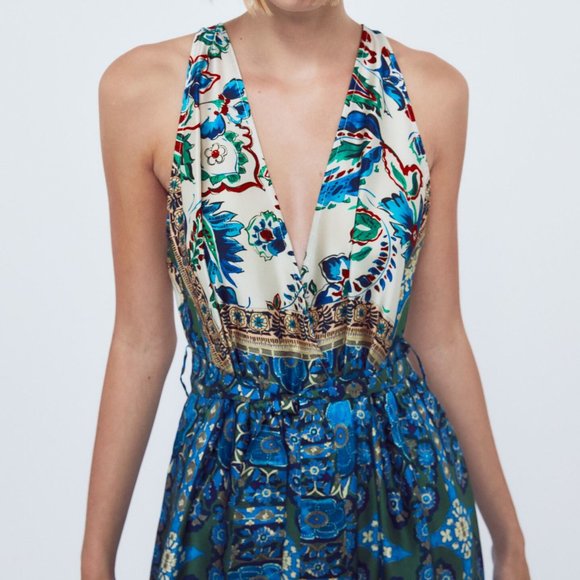 Zara Satin Multicolored Printed Jumpsuit - Picture 10 of 13